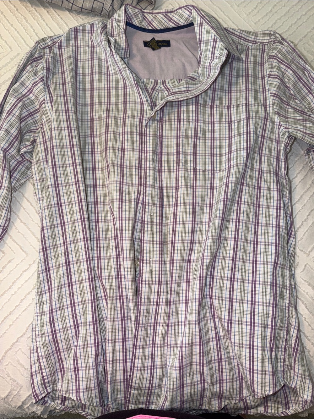 Club Room Men's Purple and White Plaid Button-Down Shirt